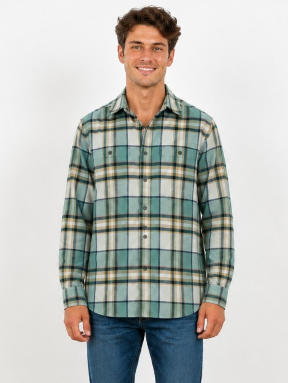 Lake & Trail Men's Teal Plaid Soft Outdoor Shirt Small